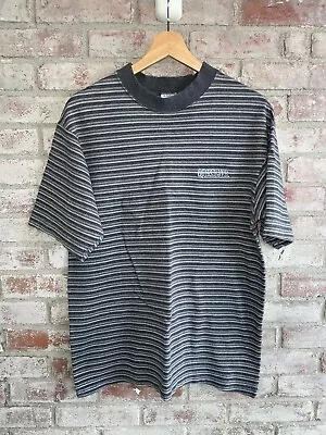 Vintage 90s Quiksilver T-Shirt Mens Medium Gray Striped Surfing Made In USA • $35