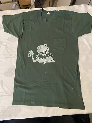 Rare VTG Custom Made 1970s KERMIT THE FROG And BEER T-Shirt “Ain’t Easy Green” • $41.99