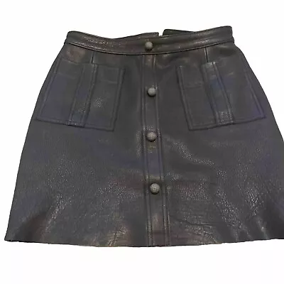 Aje Sz AU 8/US 4 Shrimpton Black Leather Mini Skirt Button Front Slip Pockets • $45