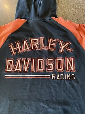 RARE Vintage Harley Davidson Racing Pullover Hoodie Stitched Logos Black Mens XL • $32.40