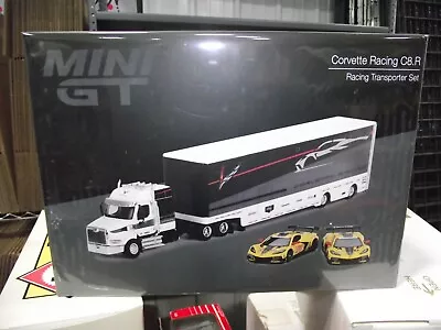 Mini GT 1/64 Corvette Racing C8.R Racing Transport Set 2 Cars & Hauler NIB • $74