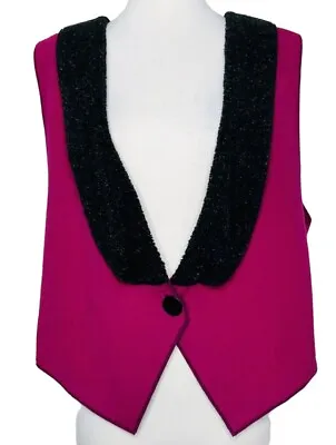Maralyce Ferree Portland Maine Polyester Fleece Pink Black One Button Vest S/M • $15