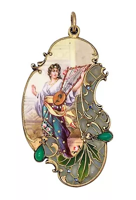 Meyle & Mayer 1910 Art Nouveau Gilt Silver Pendant With Enamel & Plique Au Jour • $5850