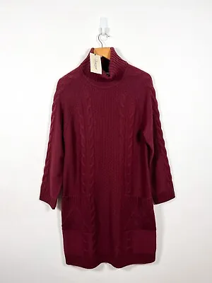 Somerset Alice Temperley Jumper Dress 14 Berry Wool Blend Chunky Cable Knit New • £37.98