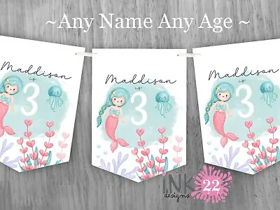 Personalised Birthday Party Decoration Banner Bunting Mermaid 1st 2nd 3rd 4th • £4.99