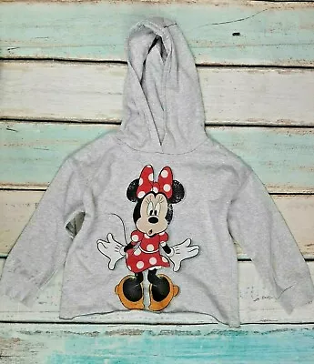 Next Girls Minnie Mouse Pattern Grey Hoodie Hooded Jumper Age 6 Years • £9.99