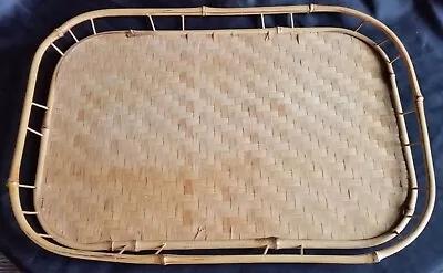 Vtg Rattan Bamboo Tray Wicker Tiki Lap TV Serving Platter 19x13 Woven • $13.44