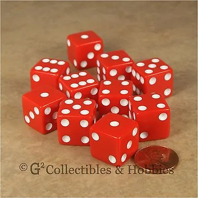 NEW 10 Red W/ White D6 6 Sided RPG Bunco Game Dice Set 16mm 5/8 Inch • $4.99