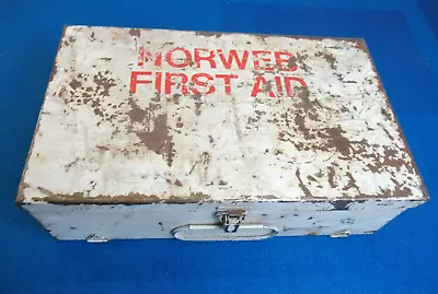 Reclaimed Vintage First Aid Box Tin 'NORWEB' Metal 12 Inches Storage Prop Piece • £29.99