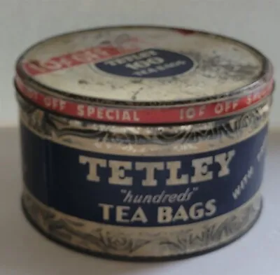 Vintage Tetley Tea Bags Round Metal Tin EMPTY Lidded Storage Box • $8