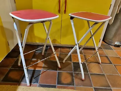 Set Of 2 Vintage Retro Kitchen Folding Stool CAMPER 50s 60s Red White • £41