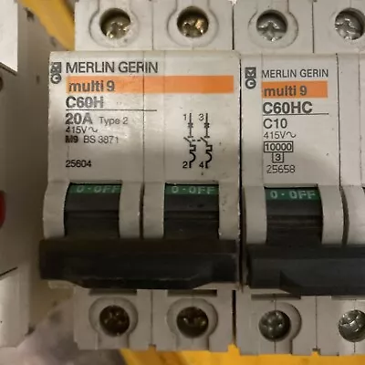 £12 • Buy Merlin Gerin Multi 9 - C60HB220 - 20a Type B Double Pole MCB Used