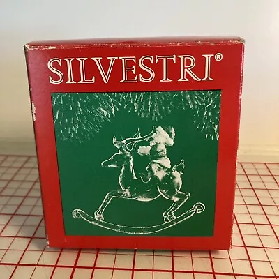 VINTAGE SILVESTRI #80383 CLEAR Santa On Rocking Reindeer GLASS ORNAMENT • $13.99