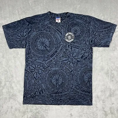 Vintage UNIONMADE IBEW Mens Local Union 18 Los Angeles Navy Blue XL AOP T-Shirt • $175