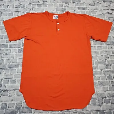 Vtg Blank Baseball Henley Shirt Jersey Mens Medium Eagle USA 90S Orange Single S • $19.99