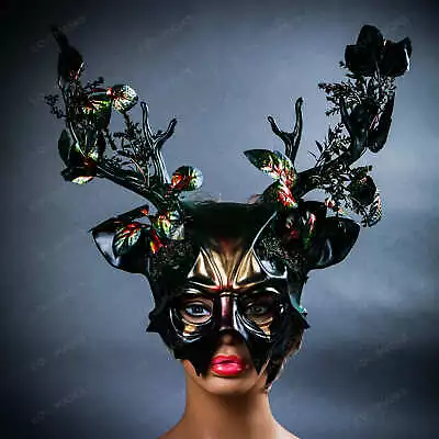 Deep Forest Dark Green Masquerade Event Prom Party Devil Horned Men Women Mask • $45.99