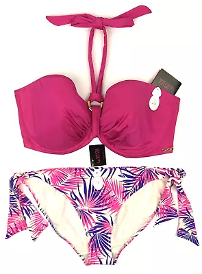 La Senza Bikini Underwired Padded Bandeau Top 40F & Bottoms UK 18 Pink BNWT • £22.95