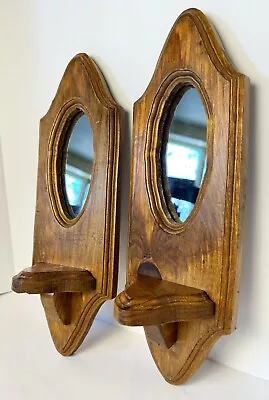 Rustic Vintage Hand Made Solid Wood Mirrored Granny Candle Wall Sconces 14” • $35