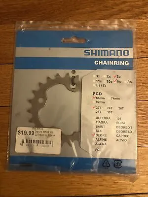 Shimano Deore 64mm PCD 22 Tooth 3x9 Chainring FC-M532 • $15