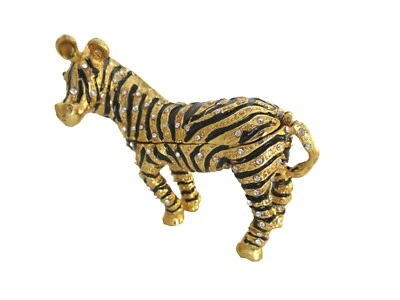 $19.99 • Buy Bejeweled Zebra Hinged Metal Enameled Rhinestone Trinket Box