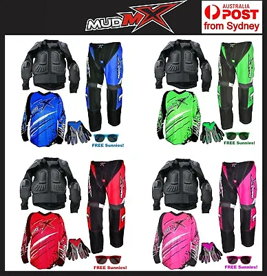 Kids Protective Dirt Bike Gear MX MOTOCROSS PACK JNR(Armour+Pants+Jersey+Gloves) • $159.99