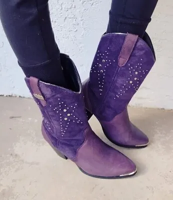 Vintage Dingo Women’s Leather Suede Star Studded Purple Cowgirl Boots Size 7 • $49.95