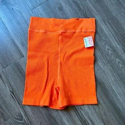 Free People Movement Free Throw  Neon Orange Ribbed Biker Shorts Size L NWT • $40