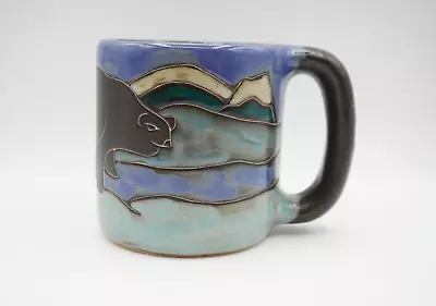 Ceramica Mara Stoneware Pottery 16 Oz Blue & Green Bear & Mountain Mug • $14