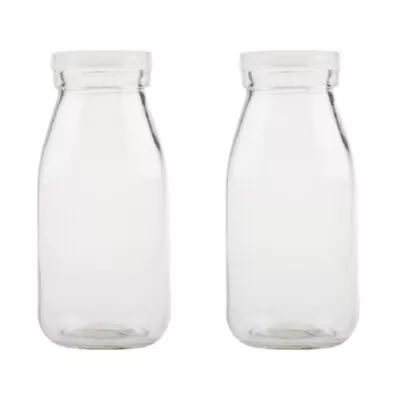 2 Reusable Glass Bottles With Caps - 250ML Smoothie Containers-ED • £14.79