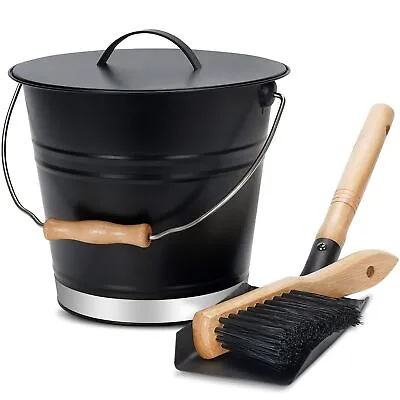 Mini Ash Bucket With LidShovel & Hand BroomGalvanized Steel Metal Charcoal ... • $31.65