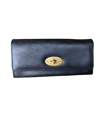 Mulberry Black Leather Classic Passport ID Twist Lock Brass Hardware Wallet • $176