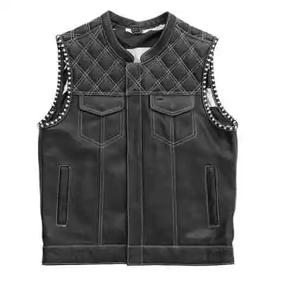 Hunt Club Mens White Stitched Leather Motorcycle Biker Concealed Carry Vest • $119.99