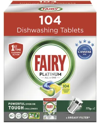 $59.88 • Buy 104 Pk Fairy Platinum All In One Lemon Automatic Dishwashing Tablets Dishwasher