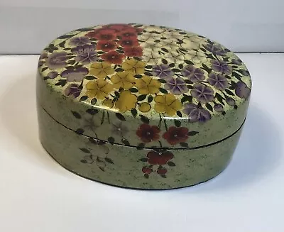 Vintage Oval Paper Mache Floral Trinket Box Numbered By Hand On Bottom • $10