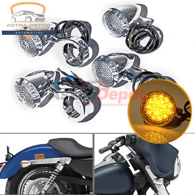 4x Front Rear Motorcycle LED Turn Signal Light 41mm Fork Clamp Chrome For Harley • $24.98