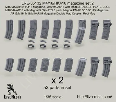 Live Resin LR-35132 1/35 M16/M4/AR15/HK416 Magazine Set • $22