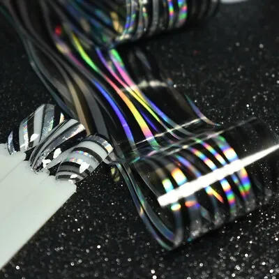 Nail Art Foil Silver Black Strips Lines Holographic Nails Decor Transfer Foils  • £1.90