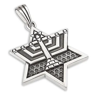 Jewish Star Of David Pendant Necklace 925 Sterling Silver Mogen David Menorah • $40.50