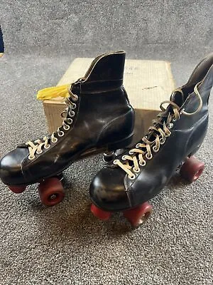 Vintage Roller Derby Brand S285 Skates Red Urethane Wheels Men's Black Size 12 • $75.99