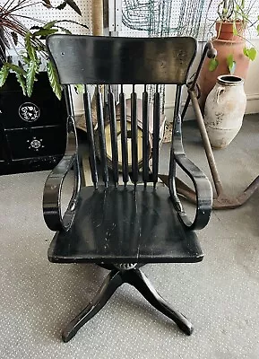 Antique Thonet [?]  Wood Bankers Desk Chair - Swivel & Rocking - American Chair • $995