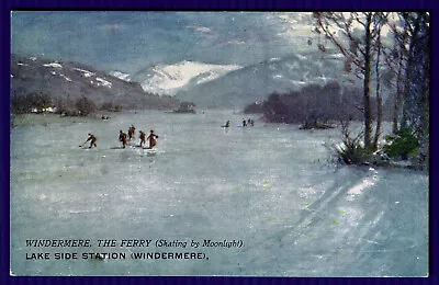 Early Furness Railway Postcard - Ice Skating On Lake Windermere Lake District • £2