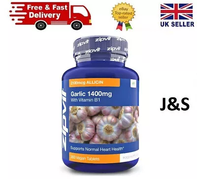 Garlic High Strength 1400mg (2100mcg Allicin) + Vitamin B1 360 Vegan Tablets • £18.89