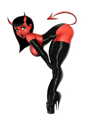 Red Devil In Black Leather Pin Up Girl Small Decal Sticker 3  • $5.99