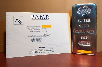 PAMP Suisse 1Kg SILVER Bullion Bar With Matching Assay Certificate. FREE Postage • $1530