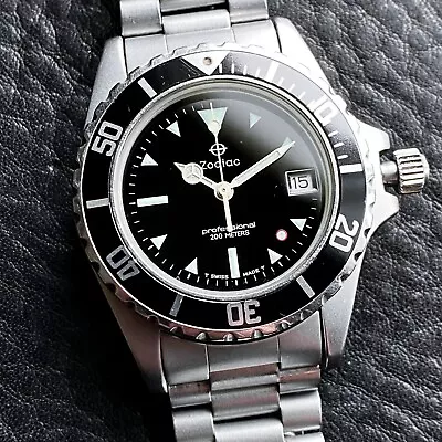 Zodiac Vintage Silver Point Silver Dot 213.21.05 Quartz Professional Diver Swiss • $290