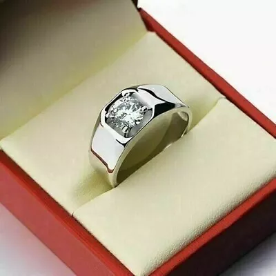 2 Ct Lab Created Diamond Round Cut Men's Engagement Ring 14K White Gold Plated • $131.99