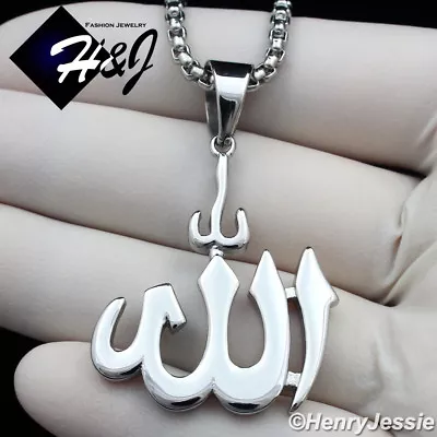 20 MEN Stainless Steel 3mm Silver Box Chain Necklace Muslim Allah Pendant*P107 • $18.99