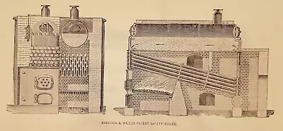 Babcock Wilcox Patent Safety Boiler Original 1872 Engraving ~5.25x8.5  • $17.36