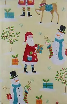 Christmas Day Vinyl Flannel Back Tablecloth 52 X 70 Oblong Elrene Santa Snowmen • $19.99