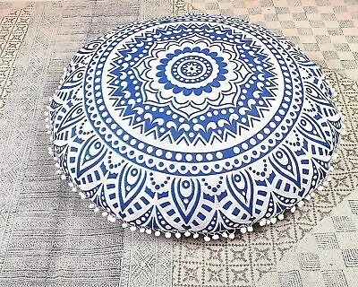 £11.99 • Buy Round Floor Cushion Cover Ombre Decor 100% Cotton Large Mandala Blue 32  Inch